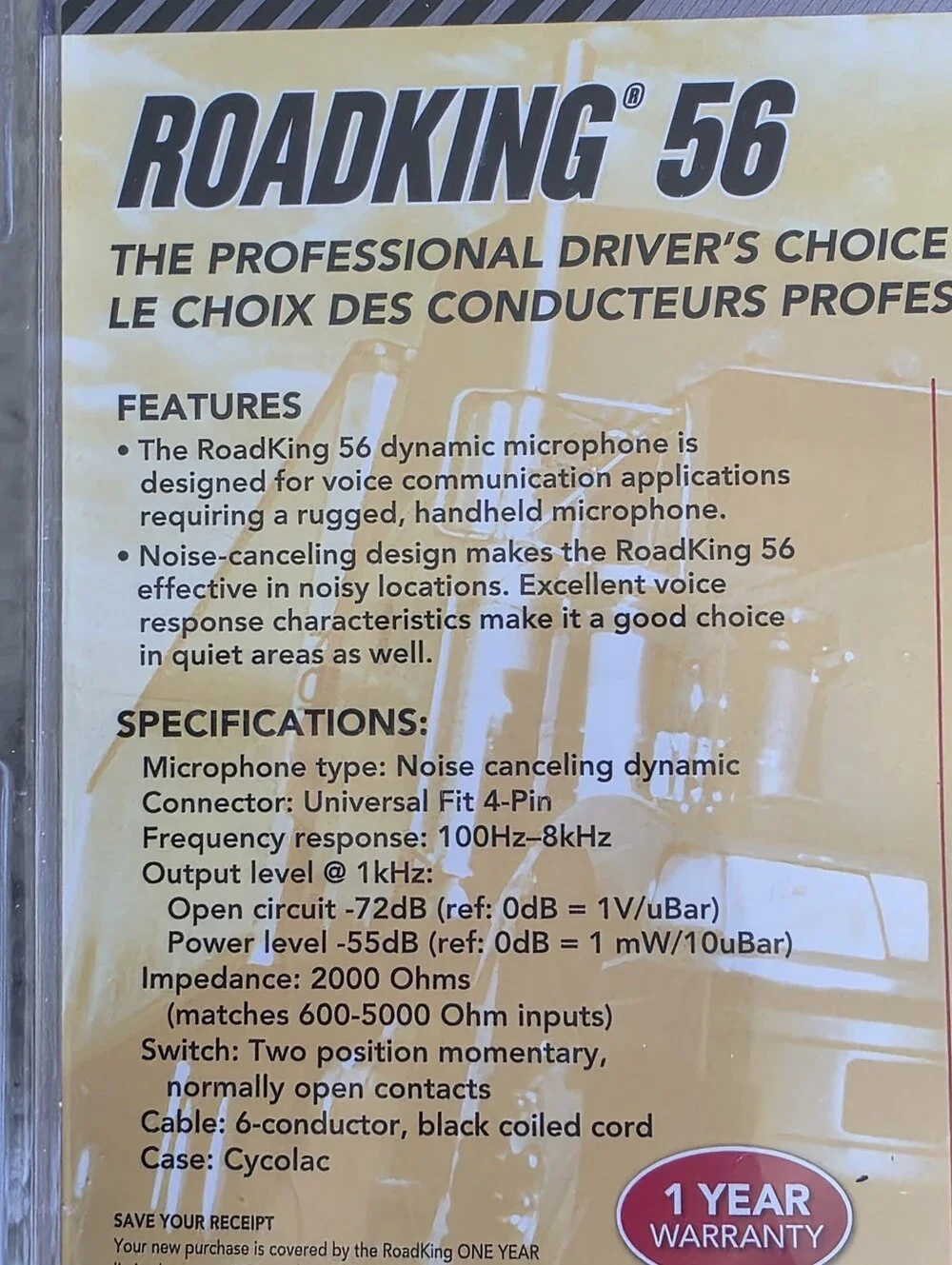 RoadKing RK564P 4-Pin Dynamic Noise Canceling CB Radio Microphone Black New